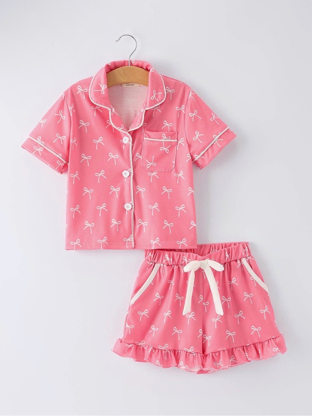 Rylee Faith Bow Print Ruffle Pajama Set
